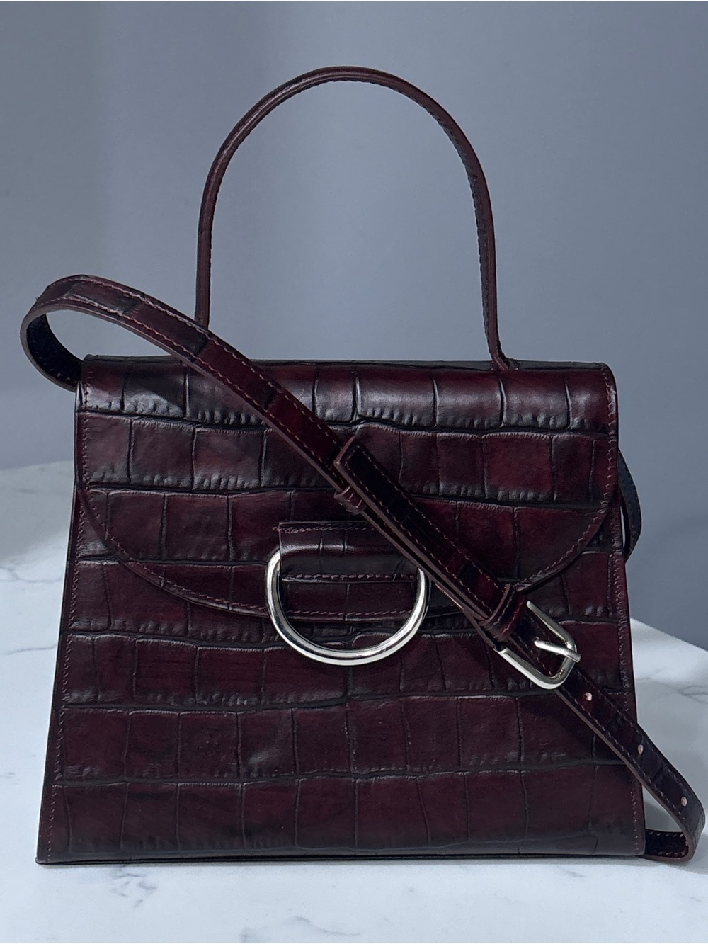 LITTLE LIFFNER Bag Croc Embossed Leather Top Handle Crossbody